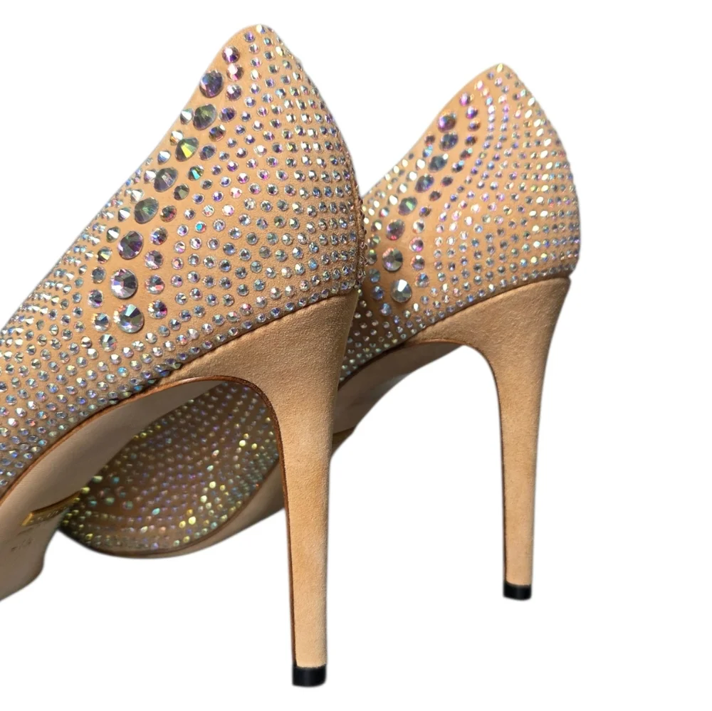Gucci Aurora Swarovski Crystal Suede Pumps 338727 Champagne EU 41.5 Box - Picture 12 of 16